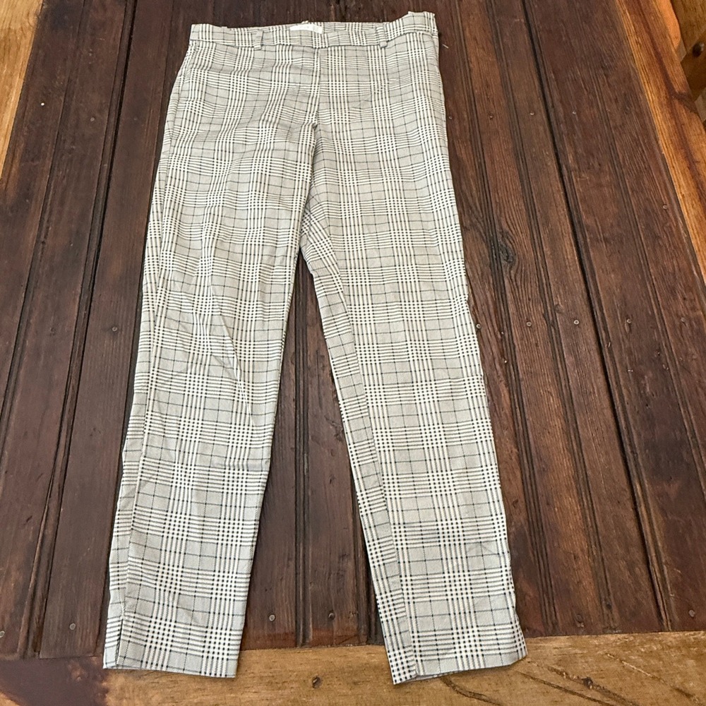 HM Women Black White Plaid Ankle Pants Slim Fit Side Zip Size 8 05737169